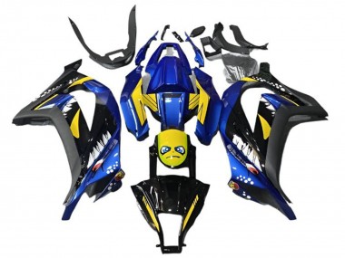 Custom 2013-2024 Kawasaki EX300 Motorcycle Fairings - Blue Yellow Black Shark UK