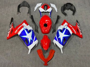Custom 2013-2024 Kawasaki EX300 Motorcycle Fairings - White Red Blue Star Captain America UK