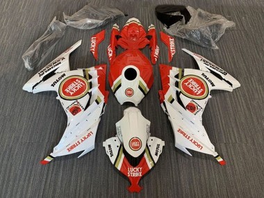 Custom 2013-2024 Kawasaki EX300 Motorcycle Fairings - White Red Lucky Strike UK