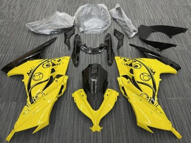 Custom 2013-2024 Kawasaki EX300 Motorcycle Fairings - Yellow Black Circles UK