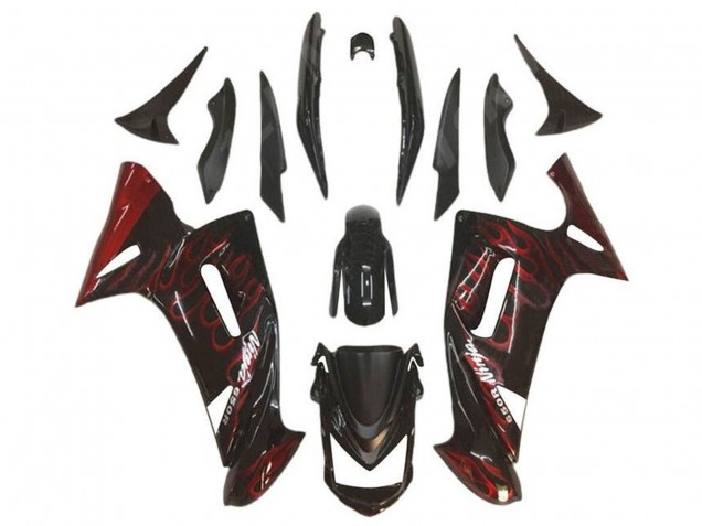 2006-2008 Kawasaki Ninja 650 EX650 Motorcycle Fairings - Glossy Black Red Flame UK