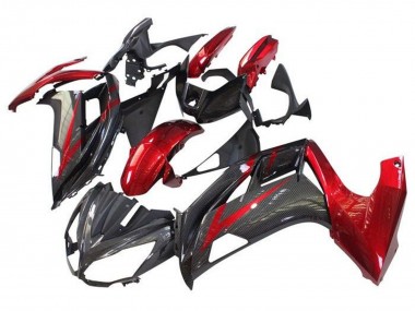 Custom 2012-2016 Kawasaki Ninja 650 EX650 Motorcycle Fairings - Red Black Faux Carbon Fiber UK