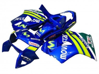 Custom 1998-2001 Honda VFR 800 Motorcycle Fairings - Blue Green White MoviStar Castrol HRC Black Prince UK