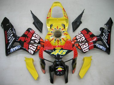 Custom 2005-2006 Honda CBR600RR Motorcycle Fairings - Black Yellow Rossi UK