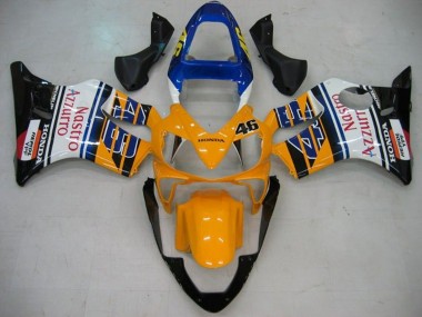 Custom 2001-2003 Honda CBR600 F4i Motorcycle Fairings - Yellow White Blue Glossy Black Nastro Azzurro UK