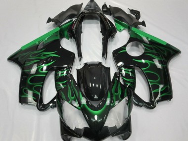 Custom 2004-2007 Honda CBR600 F4i Motorcycle Fairings - Glossy Black Green Flame UK