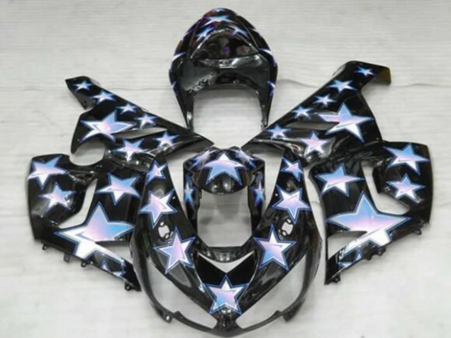 2005-2006 Kawasaki ZX6R Motorcycle Fairings - Black Blue White Star UK