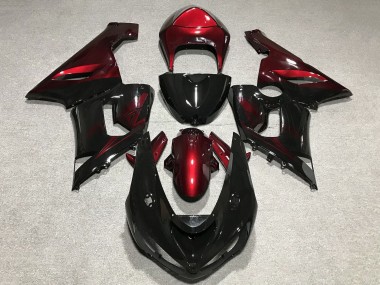 Custom 2005-2006 Kawasaki ZX6R Motorcycle Fairings - Red Glossy Black UK