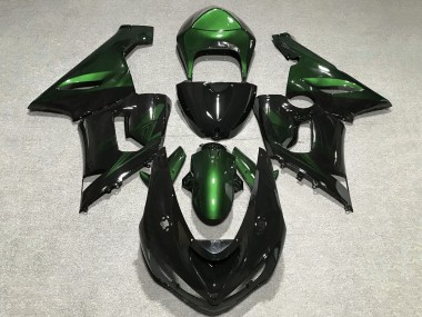 Custom 2005-2006 Kawasaki ZX6R Motorcycle Fairings - Green Glossy Black UK
