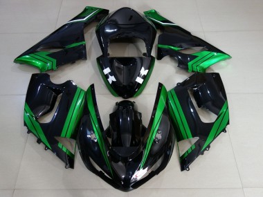 Custom 2005-2006 Kawasaki ZX6R Motorcycle Fairings - Green White Glossy Black UK