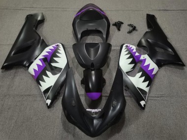 Custom 2005-2006 Kawasaki ZX6R Motorcycle Fairings - Matte Black White Purple Shark UK
