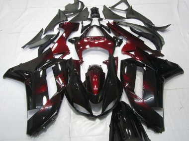 Custom 2007-2008 Kawasaki ZX6R Motorcycle Fairings - Black Dark Red UK
