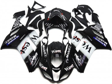 Custom 2007-2008 Kawasaki ZX6R Motorcycle Fairings - Black White West Mobil UK