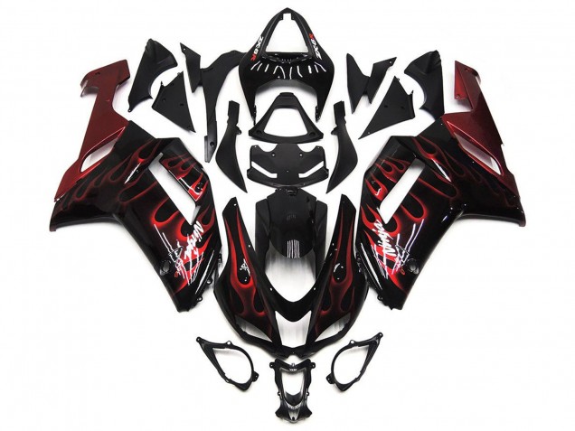 2007-2008 Kawasaki ZX6R Motorcycle Fairings - Black White Red Flame UK