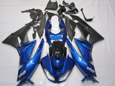 Custom 2007-2008 Kawasaki ZX6R Motorcycle Fairings - Blue Matte Black White UK