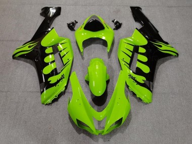 Custom 2007-2008 Kawasaki ZX6R Motorcycle Fairings - Green Black Flame UK