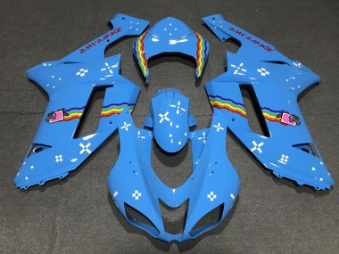 Custom 2007-2008 Kawasaki ZX6R Motorcycle Fairings - Light Blue Rainbow UK