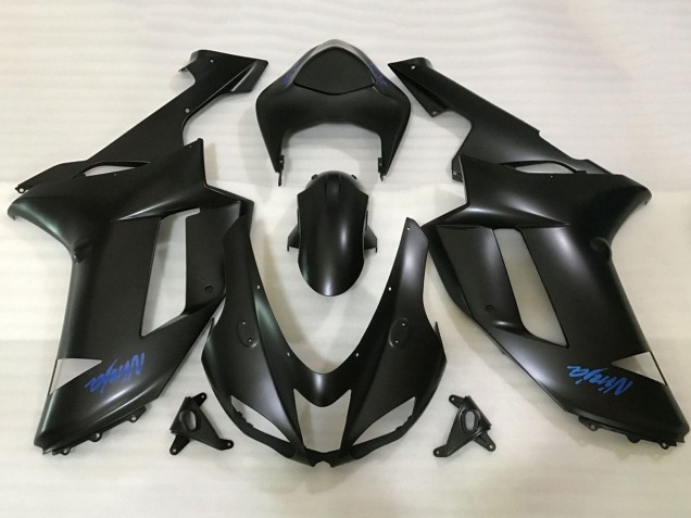 2007-2008 Kawasaki ZX6R Motorcycle Fairings - Matte Black Blue Ninja UK