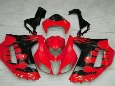 Custom 2007-2008 Kawasaki ZX6R Motorcycle Fairings - Red Black Flame UK