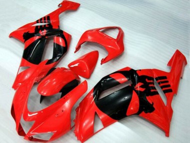 Custom 2007-2008 Kawasaki ZX6R Motorcycle Fairings - Red Black Skull UK