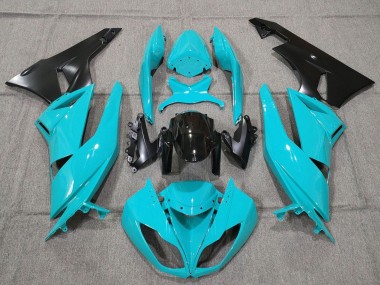 Custom 2007-2008 Kawasaki ZX6R Motorcycle Fairings - Turquoise Blue Black Matte Black UK