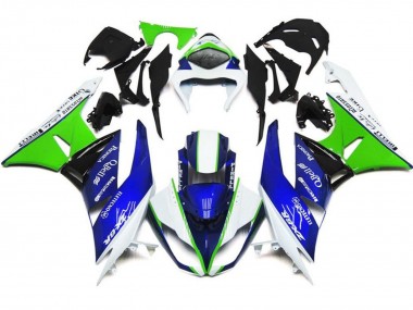 Custom 2007-2008 Kawasaki ZX6R Motorcycle Fairings - White Blue Green Black UK