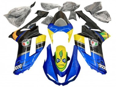 Custom 2007-2008 Kawasaki ZX6R Motorcycle Fairings - Blue Black Yellow Shark UK