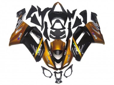 Custom 2007-2008 Kawasaki ZX6R Motorcycle Fairings - Gold Black Elf UK