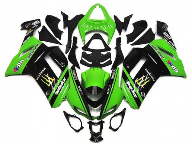 2007-2008 Kawasaki ZX6R Motorcycle Fairings - Green Black Monster Elf UK