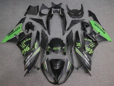 Custom 2009-2012 Kawasaki ZX6R Motorcycle Fairings - Matte Black Green Monster UK