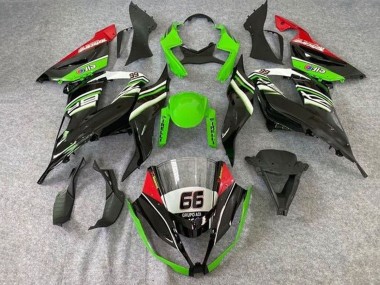 Custom 2013-2018 Kawasaki ZX6R Motorcycle Fairings - Green White Black Red Elf 66 UK