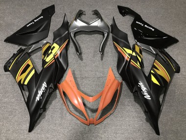 Custom 2013-2018 Kawasaki ZX6R Motorcycle Fairings - Matte Black Orange Gold UK
