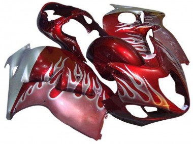 Custom 1996-2007 Suzuki GSXR1000 Motorcycle Fairings - Red Silver Flame UK