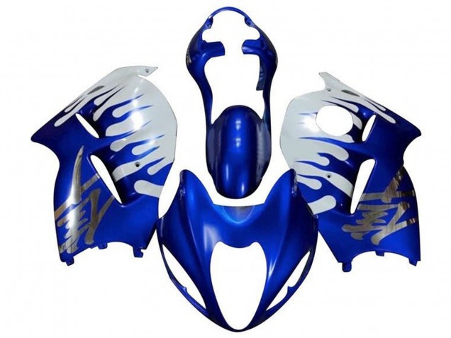 1996-2007 Suzuki GSXR1000 Motorcycle Fairings - White Blue Chrome Flame UK