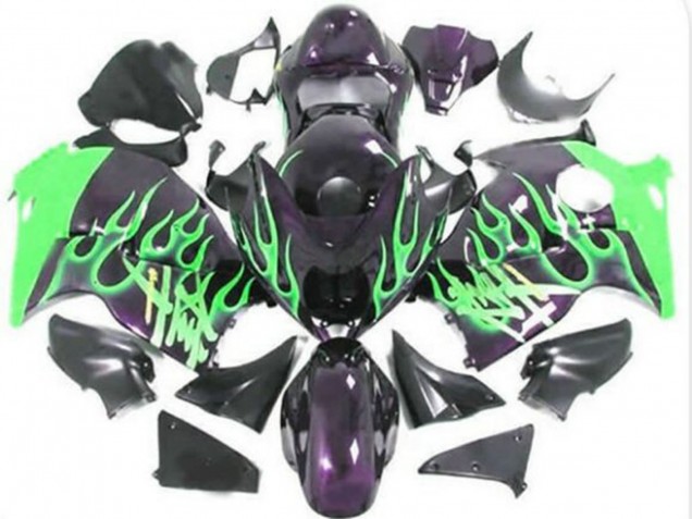 1996-2007 Suzuki GSXR1000 Motorcycle Fairings - Glossy Black Green Flame UK