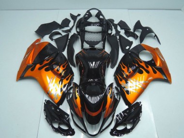 Custom 2008-2020 Glossy Black Orange Flame Suzuki GSXR 1300 Hayabusa Motorcycle Fairings UK