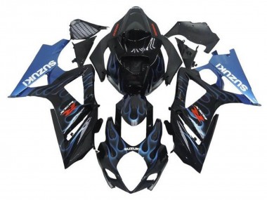 Custom 2005-2006 Suzuki GSXR 1000 Motorcycle Fairings - Black Light Blue Flame UK
