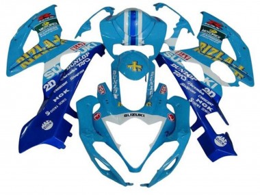 Custom 2005-2006 Suzuki GSXR 1000 Motorcycle Fairings - Blue White Stripe Rizla UK