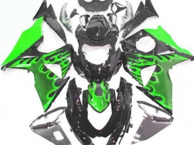 Custom 2009-2016 Suzuki GSXR 1000 Motorcycle Fairings - Glossy Black Green Flame UK