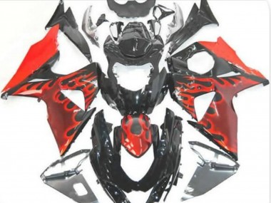 Custom 2009-2016 Suzuki GSXR 1000 Motorcycle Fairings - Glossy Black Red Flame UK