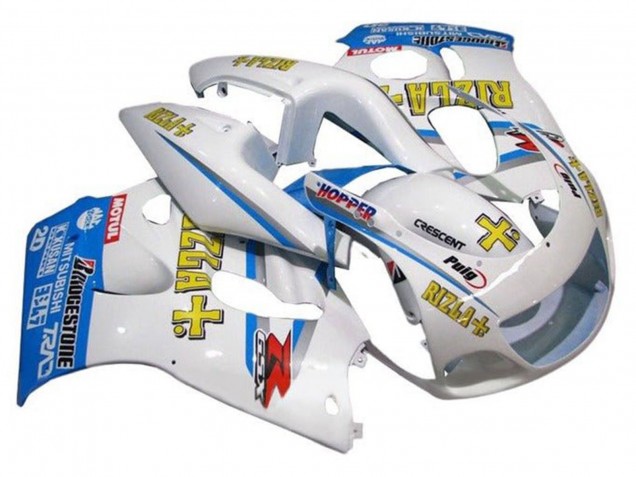1996-2000 Suzuki GSXR 600 / GSXR 750 Motorcycle Fairings - White Blue Yellow Rizla UK