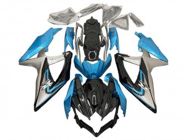 Custom 2008-2010 Suzuki GSXR 600 / GSXR 750 Motorcycle Fairings - Light Blue Silver Glossy Black UK