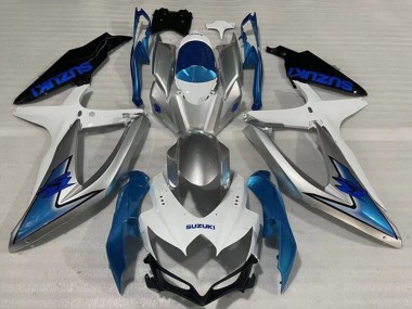 Custom 2008-2010 Suzuki GSXR 600 / GSXR 750 Motorcycle Fairings - White Silver Light Blue Black UK