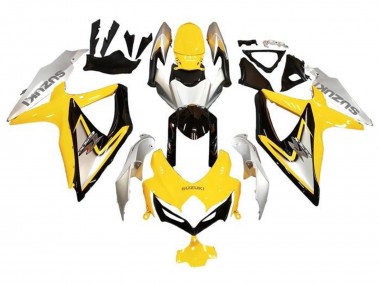 Custom 2008-2010 Suzuki GSXR 600 / GSXR 750 Motorcycle Fairings - Silver Yellow Glossy Black UK
