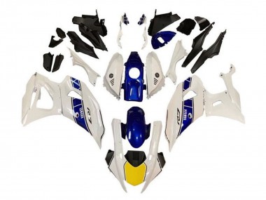Custom 2021-2024 Yamaha YZF R7 Motorcycle Fairings - White Yellow Blue Stripe UK