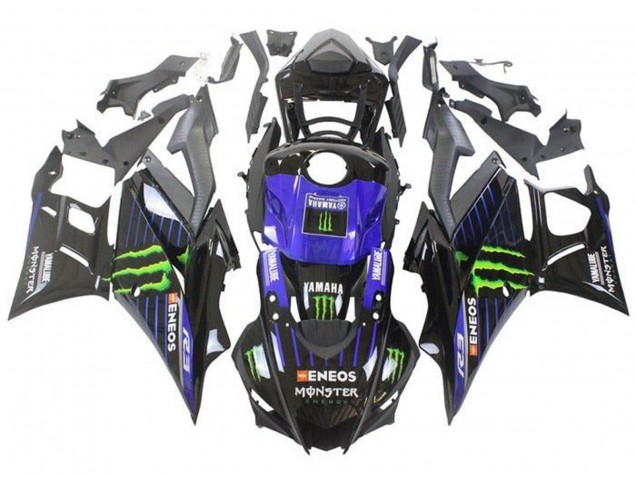 2019-2021 Yamaha YZF R3/R25 Motorcycle Fairings - Blue Glossy Black Green ENEOS Monster UK