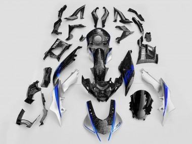 Custom 2019-2021 Yamaha YZF R3/R25 Motorcycle Fairings - White Blue Black Forged Carbon Fiber Style UK