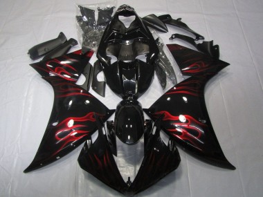 Custom 2012-2014 Yamaha YZF 1000 R1 Motorcycle Fairings - Glossy Black Red Flame UK
