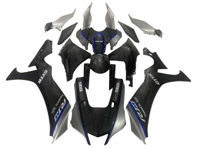 2020-2025 Yamaha YZF 1000 R1 Motorcycle Fairings - Faux Carbon Fiber Silver Blue UK