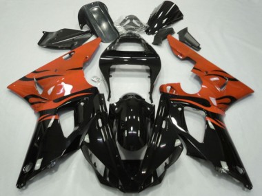 Custom 2000-2001 Yamaha YZF 1000 R1 Motorcycle Fairings - Orange Glossy Black Flame UK